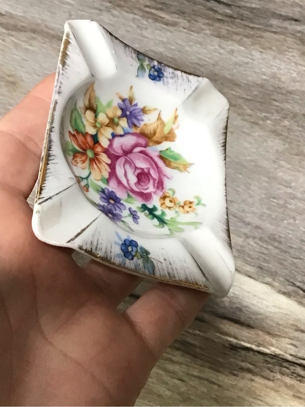 Vintage FERN Hand Painted Japan Floral Porcelain Trinket Tray Ashtray 3.75” - Picture 8 of 8
